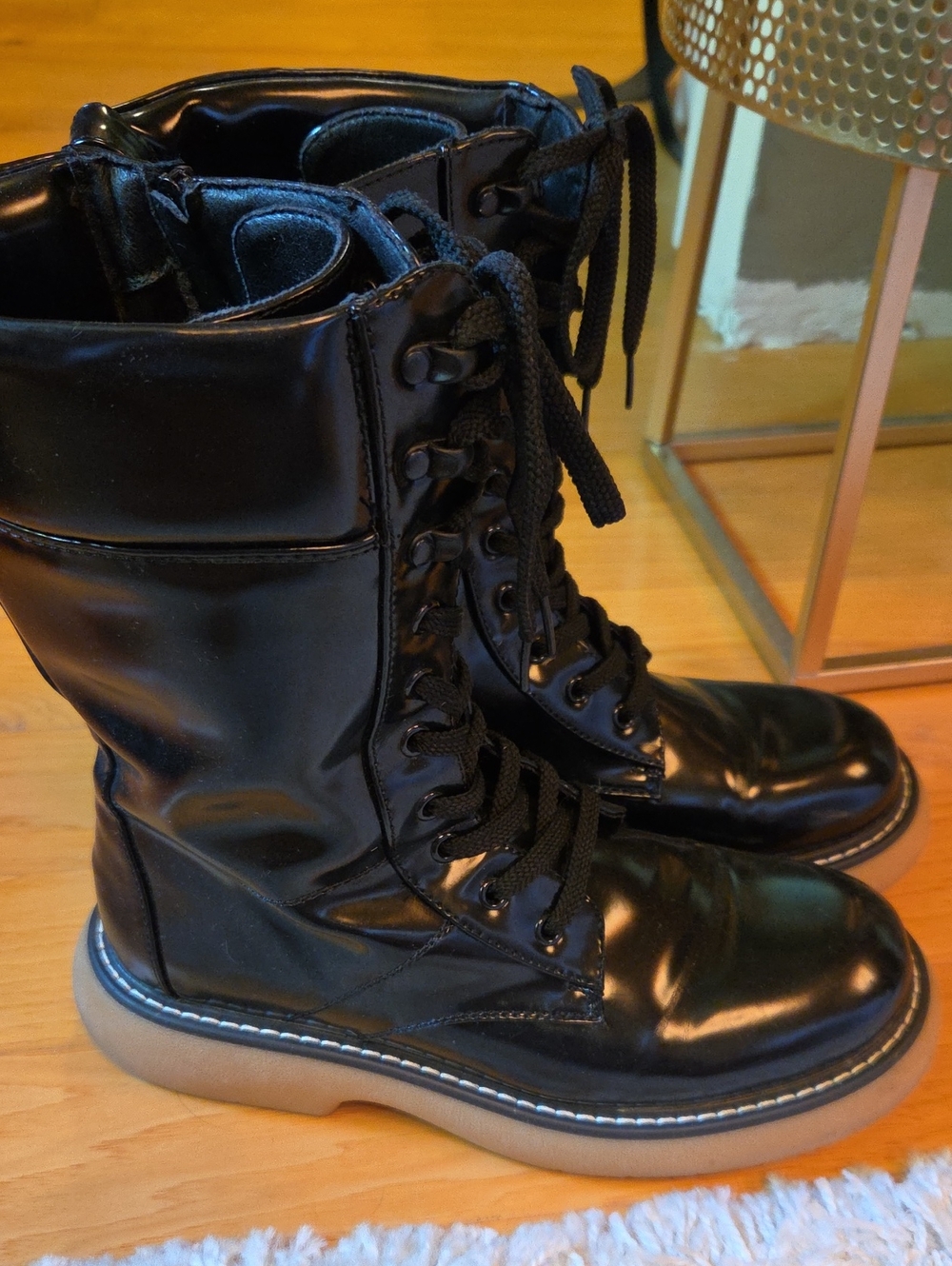 Dream Pairs Black Lace-Up Combat Boots with Tan Sole